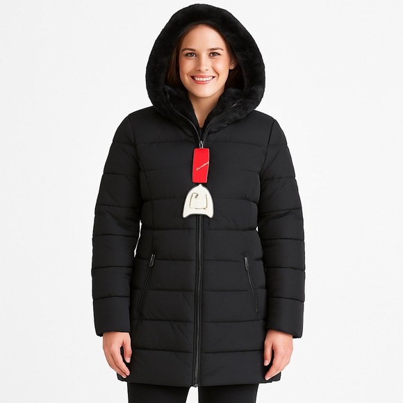 NWT Andrew Marc Stretch Women’s Long Puffer Coat – Size XL – Black - Picture 1 of 8